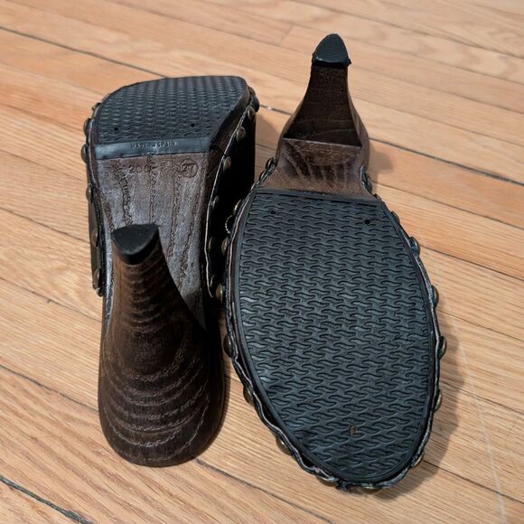 Vintage Y2K Eric Michael Clogs Leather Brown Studded Shoes 2000s Size 6 - Picture 6 of 10